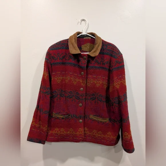 Vintage Southwestern Wool Jacket Suede Leather Trim Made in USA Women’s L - Picture 2 of 11